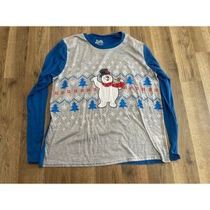 Frosty the Snowman Shirt, Women's Size Large, Blue Gray, Long Sleeve, Snow Man